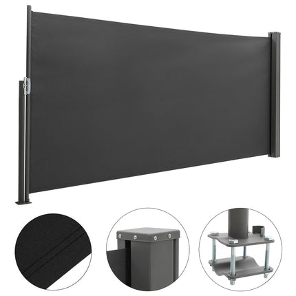 300x100CM Retractable Side Awning Garden Privacy Screen Windbreak Sunshade Black