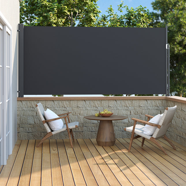 300x140CM Retractable Side Awning Garden Privacy Screen Windbreak Sunshade, Black