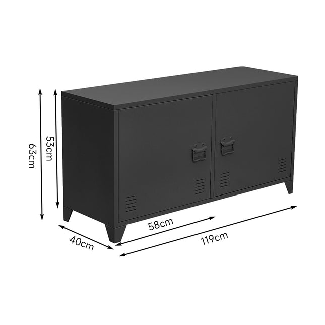 Metal Storage Sideboard Cabinet TV Stand with 2 Doors Buffet Black