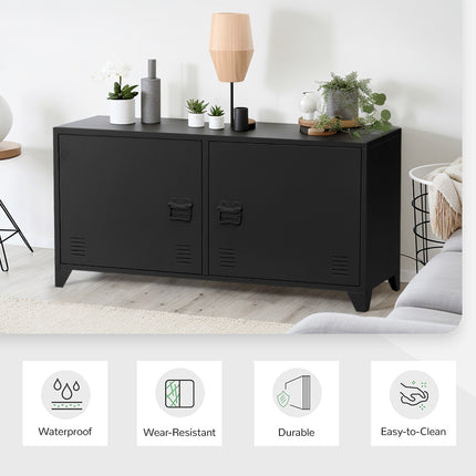 Metal Storage Sideboard Cabinet TV Stand with 2 Doors Buffet Black