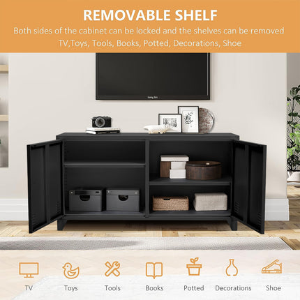 Metal Storage Sideboard Cabinet TV Stand with 2 Doors Buffet Black
