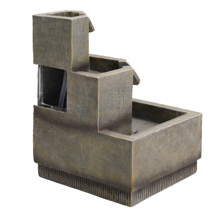 Multi-Tier Modern Garden Fountain with LED Lights 37cm H