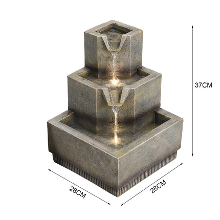 Multi-Tier Modern Garden Fountain with LED Lights 37cm H