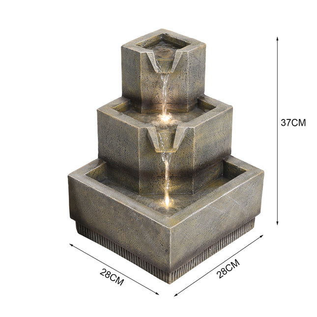 Multi-Tier Modern Garden Fountain with LED Lights 37cm H