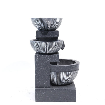Outdoor Water Fountain Rockery Decoration 3 Tier Bowls Solar Powered