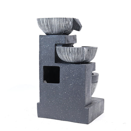 Outdoor Water Fountain Rockery Decoration 3 Tier Bowls Solar Powered