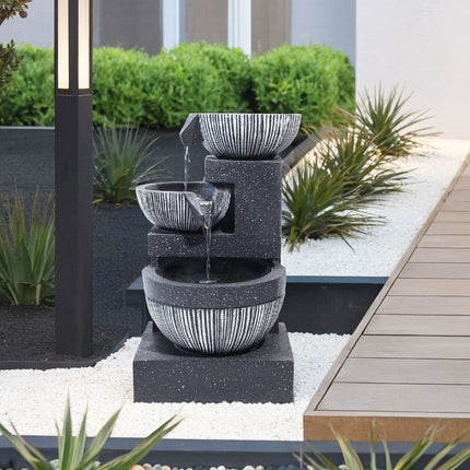 Outdoor Water Fountain Rockery Decoration 3 Tier Bowls Solar Powered 46cm H