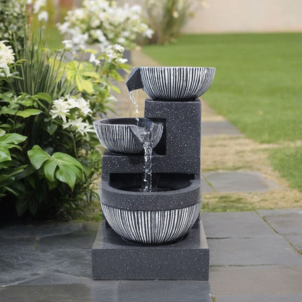 Outdoor Water Fountain Rockery Decoration 3 Tier Bowls Solar Powered 46cm H