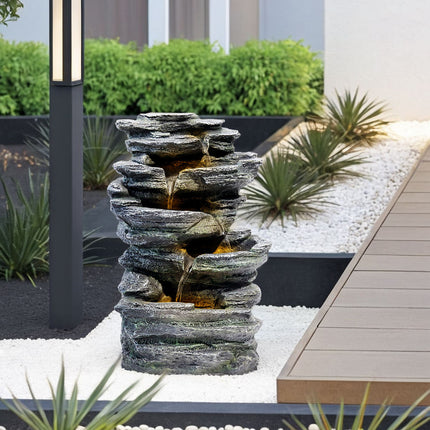 46cm H Garden Water Feature LED Waterfall Fountain Rockery Decor