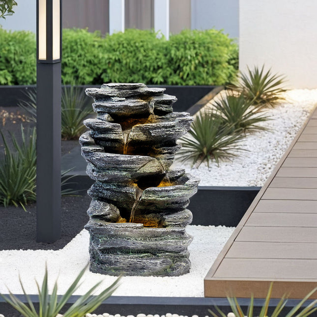 46cm H Garden Water Feature LED Waterfall Fountain Rockery Decor