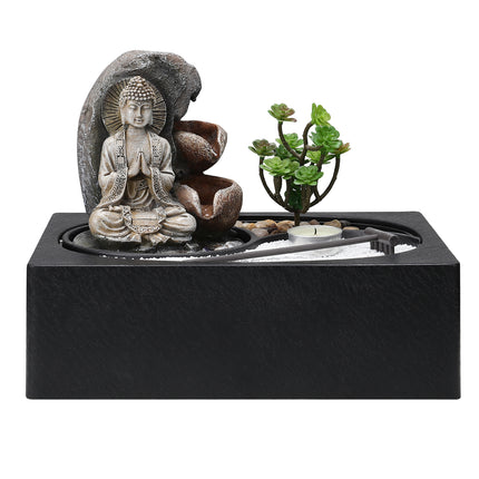 Buddha Zen Tabletop Fountain with LED Lights and Succulents