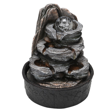 Layered Rock Cascading Tabletop Fountain with LED Crystal Ball