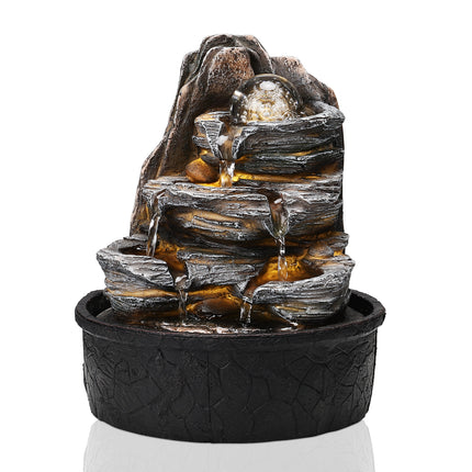 Layered Rock Cascading Tabletop Fountain with LED Crystal Ball