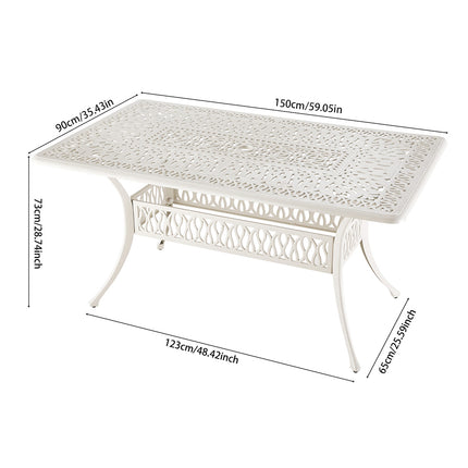 Outdoor Rectangular White Cast Aluminum Garden Bistro Table 150cm