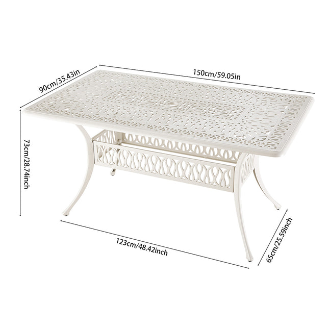 Outdoor Rectangular White Cast Aluminum Garden Bistro Table 150cm