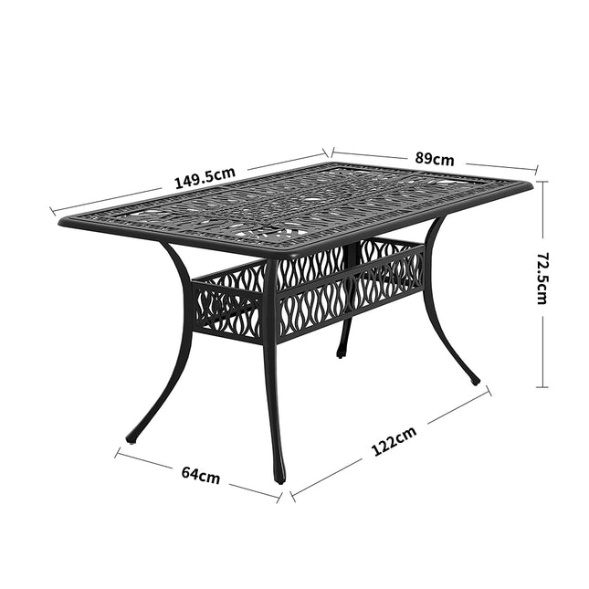150cm Outdoor Rectangular Black Cast Aluminum Garden Bistro Table