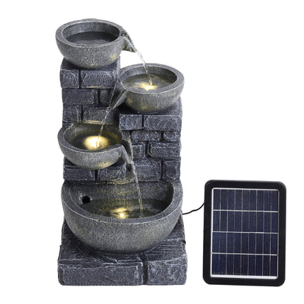 Grey 4 Tier Bowl Solar Water Fountain with LED Light 45cm H