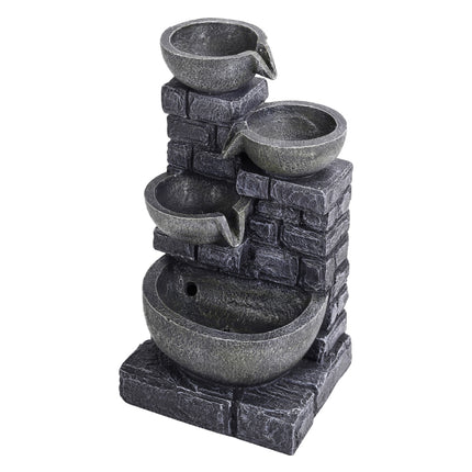 Grey 4 Tier Bowl Solar Water Fountain with LED Light 45cm H