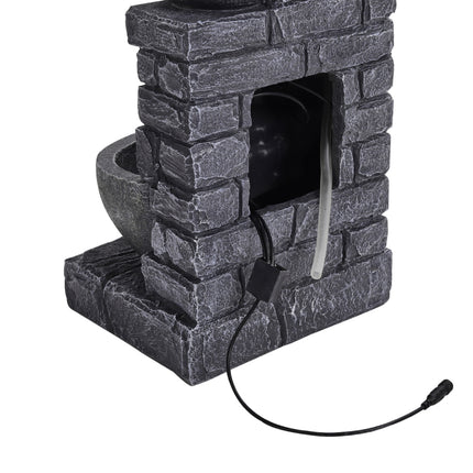 Grey 4 Tier Bowl Solar Water Fountain with LED Light 45cm H