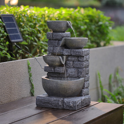 Grey 4 Tier Bowl Solar Water Fountain with LED Light 45cm H