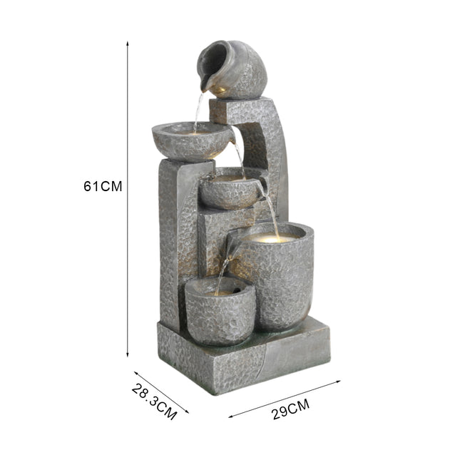 Grey Outdoor Garden Solar powered Water Fountain 64cm