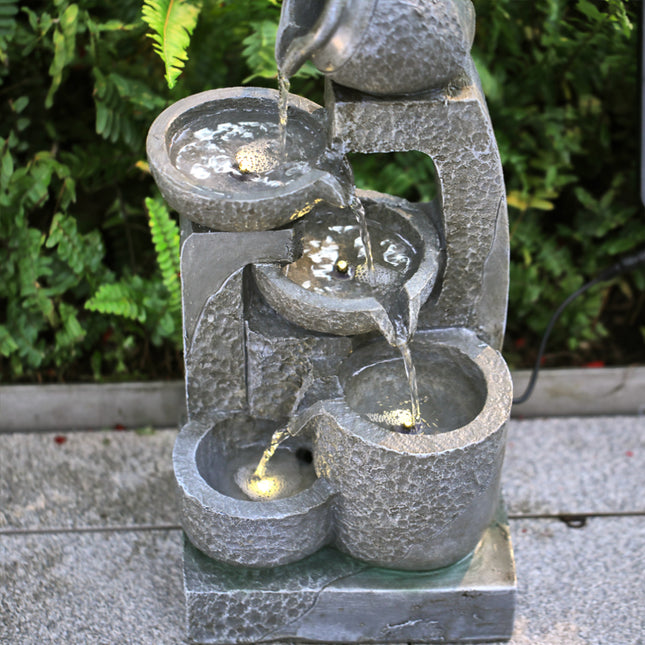 Grey Outdoor Garden Solar powered Resin Water Fountain 45cm