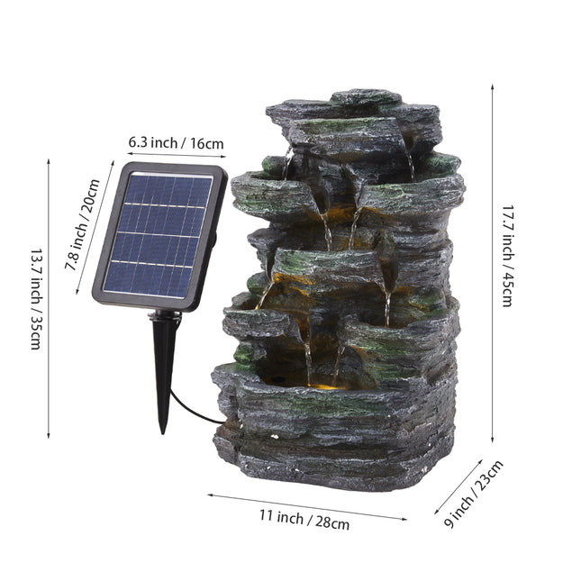 45cm H Solar Energy Rock Garden Resin Fountain Waterfall  with Lights