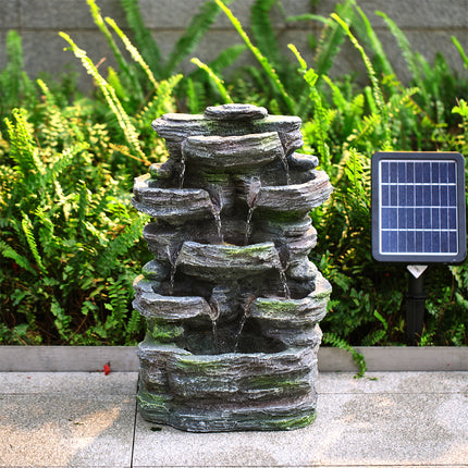 45cm H Solar Energy Rock Garden Resin Fountain Waterfall with Lights