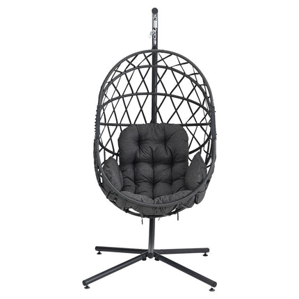 Woven Outdoor Egg Chair with Stand and Cushion