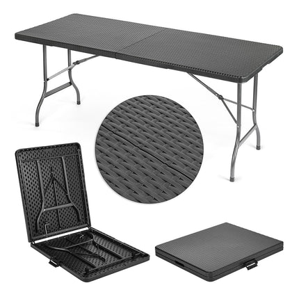 Black Set of 3 Plastic Outdoor Folding Table Bench Set