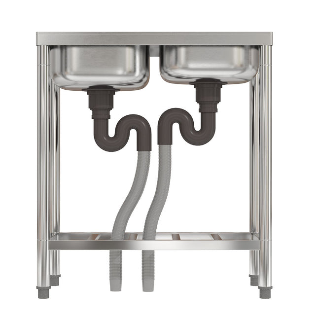 80cm H  Freestanding Two Compartment Stainless Steel Sink with Shelf