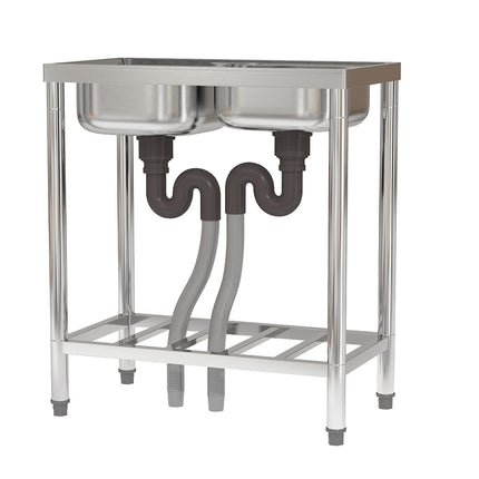 80cmH  Freestanding Two Compartment Kitchen Stainless Steel Sink with Shelf