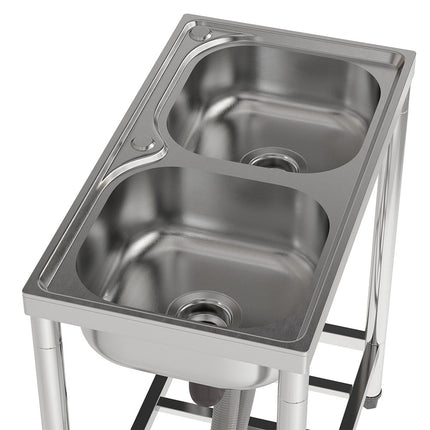 80cmH  Freestanding Two Compartment Kitchen Stainless Steel Sink with Shelf