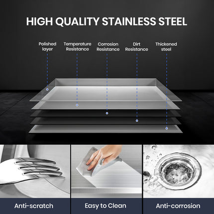 80cm H  Freestanding Two Compartment Stainless Steel Sink with Shelf