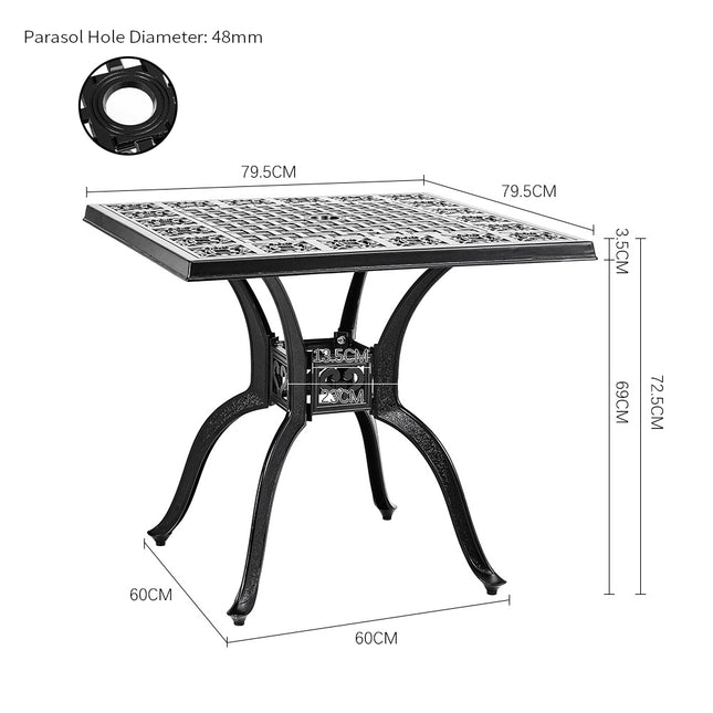 Black Cast Aluminum Outdoor Dining Table 79x79cm