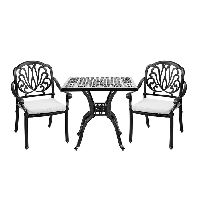 Black Set of 3 Cast Aluminum Outdoor Dining Furniture Set