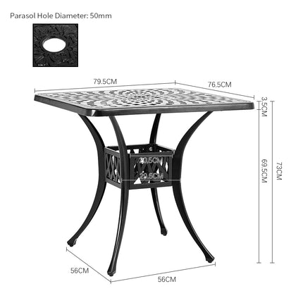 Black Cast Aluminum Square Outdoor Dining Table 79x76cm