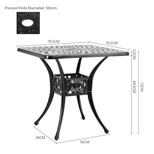 Black Cast Aluminum Square Outdoor Dining Table 79x76cm