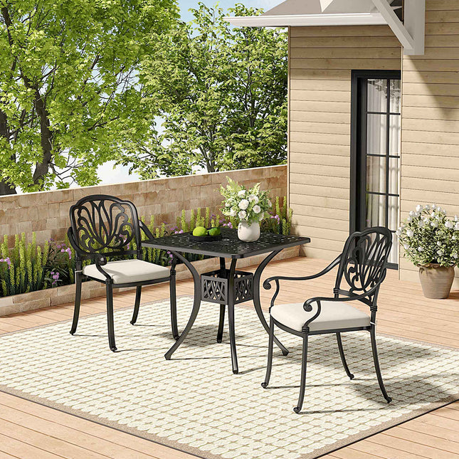 Black Set of 3 Cast Aluminum Outdoor Table and Chair