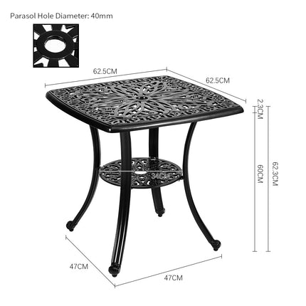 62x62cm Black Square Cast Aluminum Outdoor Bistro Table