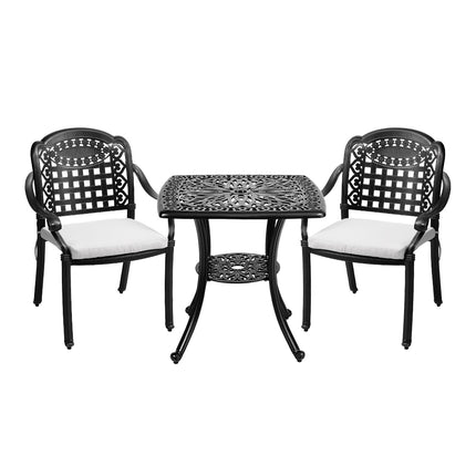 Black Set of 3 Cast Aluminium Garden Dining Set