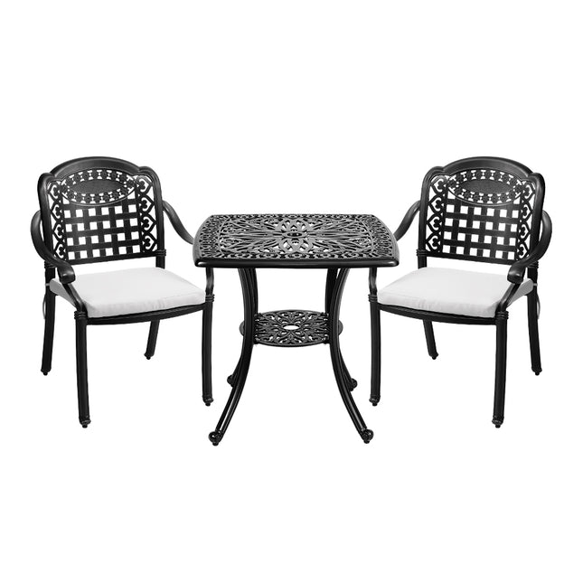 Black Set of 3 Cast Aluminium Garden Dining Set