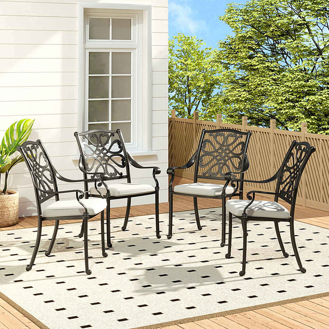 4Pcs Aluminum Outdoor Patio Dining Armchair with Cushion