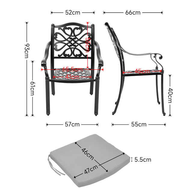 4Pcs Aluminum Outdoor Patio Dining Armchair with Cushion