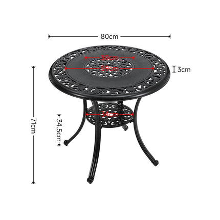 80cm Black Cast Aluminum Patio Dining Table with Umbrella Hole