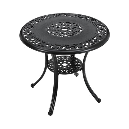 80cm Black Cast Aluminum Patio Dining Table with Umbrella Hole
