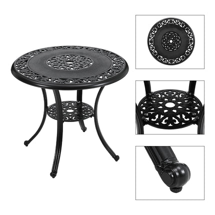 80cm Black Cast Aluminum Patio Dining Table with Umbrella Hole