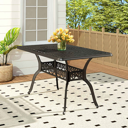 150cm Outdoor Cast Aluminum Square Patio Table with Umbrella Hole