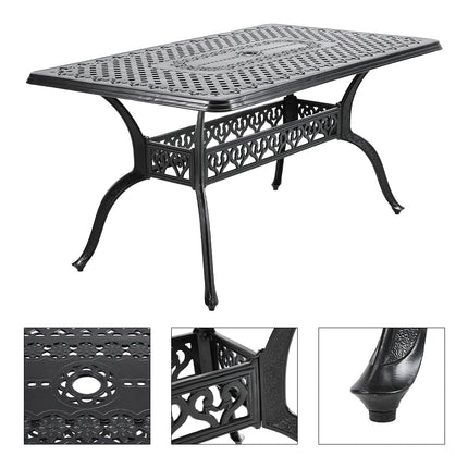 150cm Outdoor Cast Aluminum Square Patio Table with Umbrella Hole