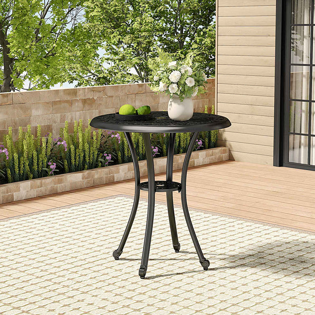 Black Round Patio Dining Table with Umbrella Hole 68x73cm H